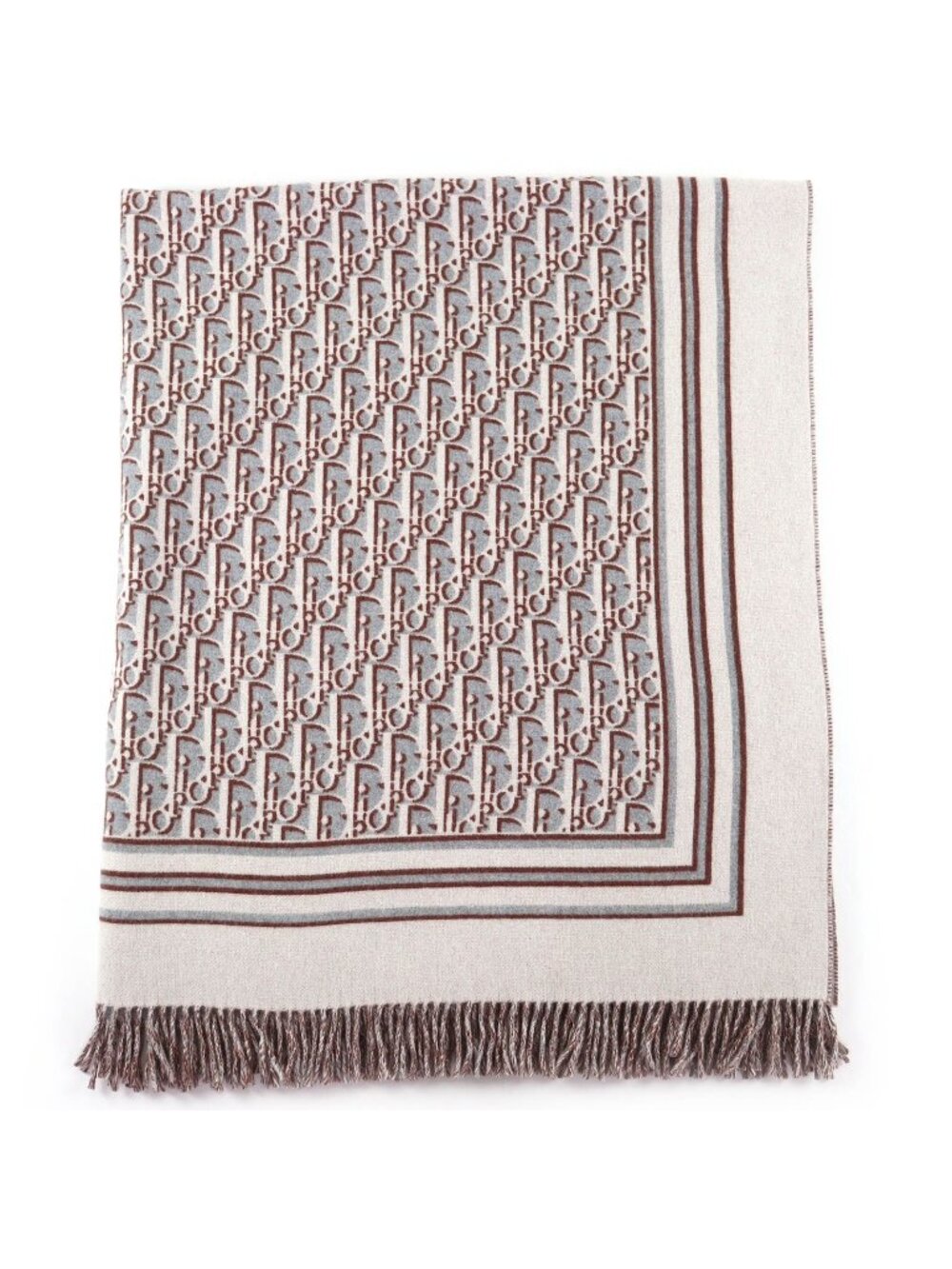Dior Homme Wool Cashmere Blue Fringe Large Throw Gray